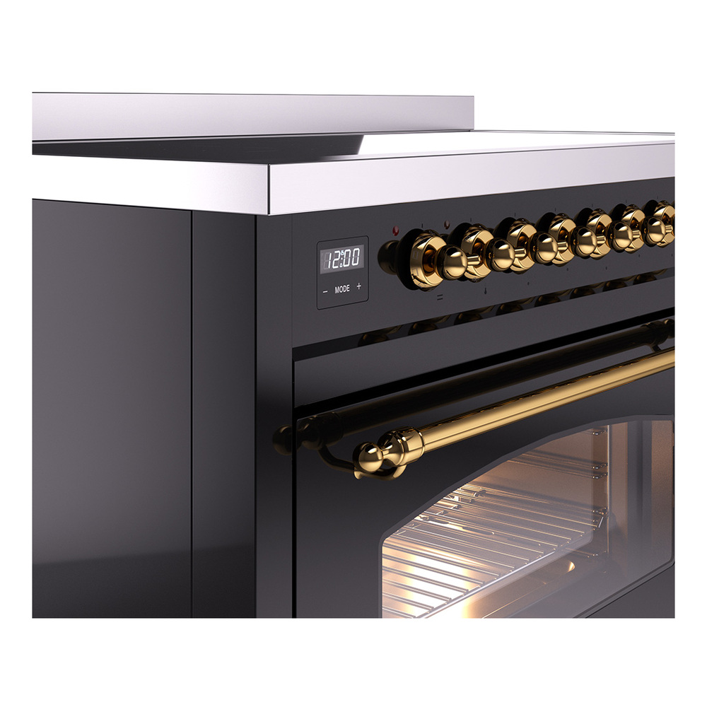Nostalgie II 48 UPI486NMPBKG Freestanding Electric Range Range with Induction Double Oven with Triple Glass Door with Brass knobs UPI486NMPBKG