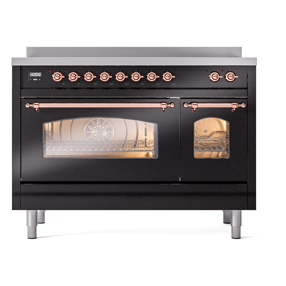 Nostalgie II 48 UPI486NMPBKP Freestanding Electric Range Range with Induction Double Oven with Triple Glass Door with Copper knobs UPI486NMPBKP