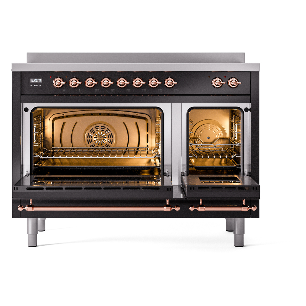 Nostalgie II 48 UPI486NMPBKP Freestanding Electric Range Range with Induction Double Oven with Triple Glass Door with Copper knobs UPI486NMPBKP