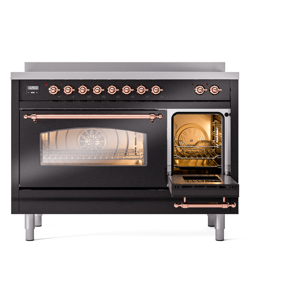 Nostalgie II 48 UPI486NMPBKP Freestanding Electric Range Range with Induction Double Oven with Triple Glass Door with Copper knobs UPI486NMPBKP