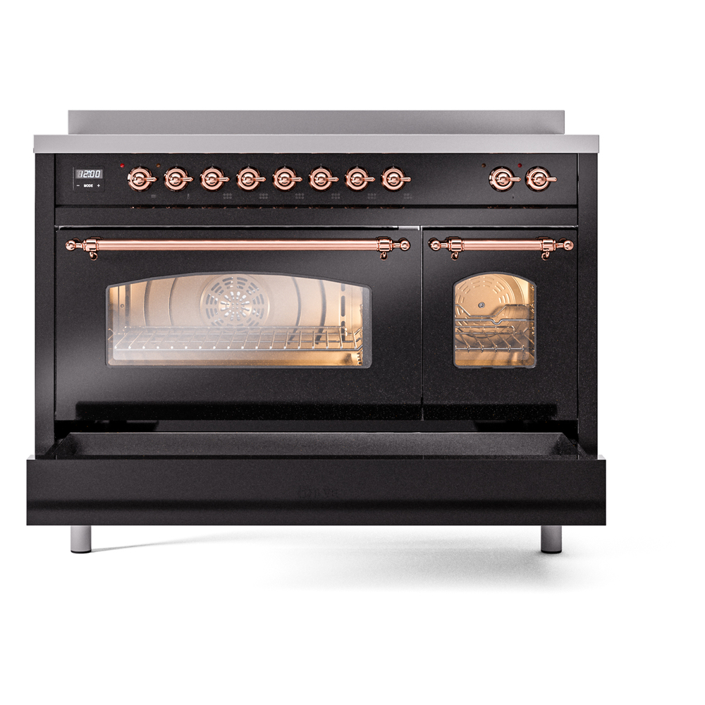 Nostalgie II 48 UPI486NMPBKP Freestanding Electric Range Range with Induction Double Oven with Triple Glass Door with Copper knobs UPI486NMPBKP