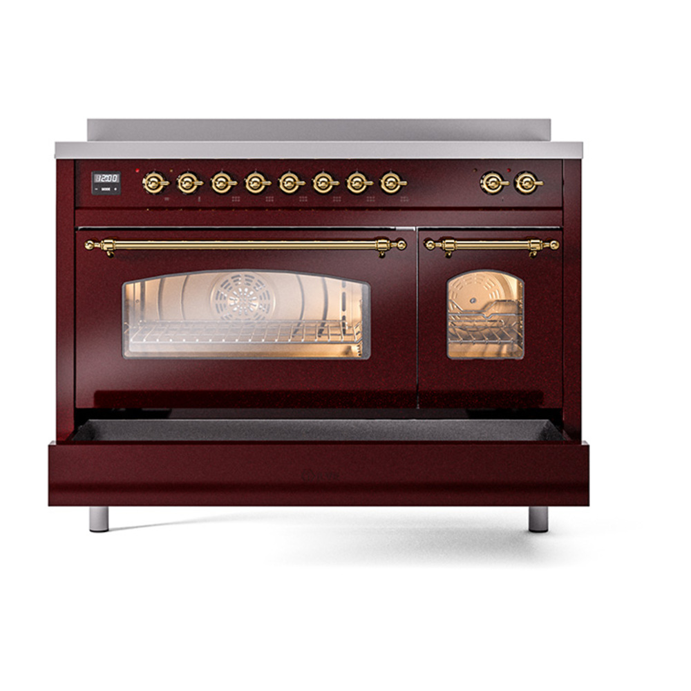 Nostalgie II 48 UPI486NMPBUG Freestanding Electric Range Range with Induction Double Oven with Triple Glass Door with Brass knobs UPI486NMPBUG