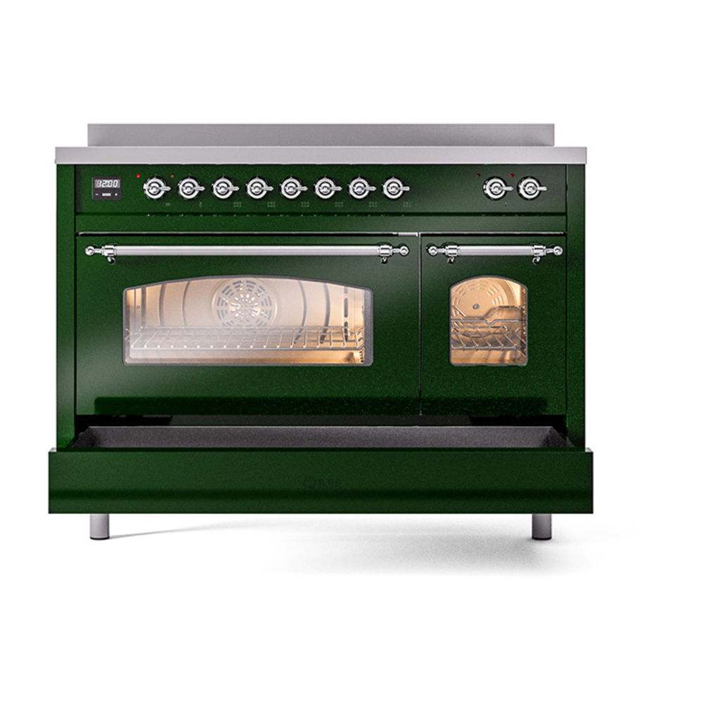 Nostalgie II 48 UPI486NMPEGC Freestanding Electric Range Range with Induction Double Oven with Triple Glass Door with Chrome knobs UPI486NMPEGC