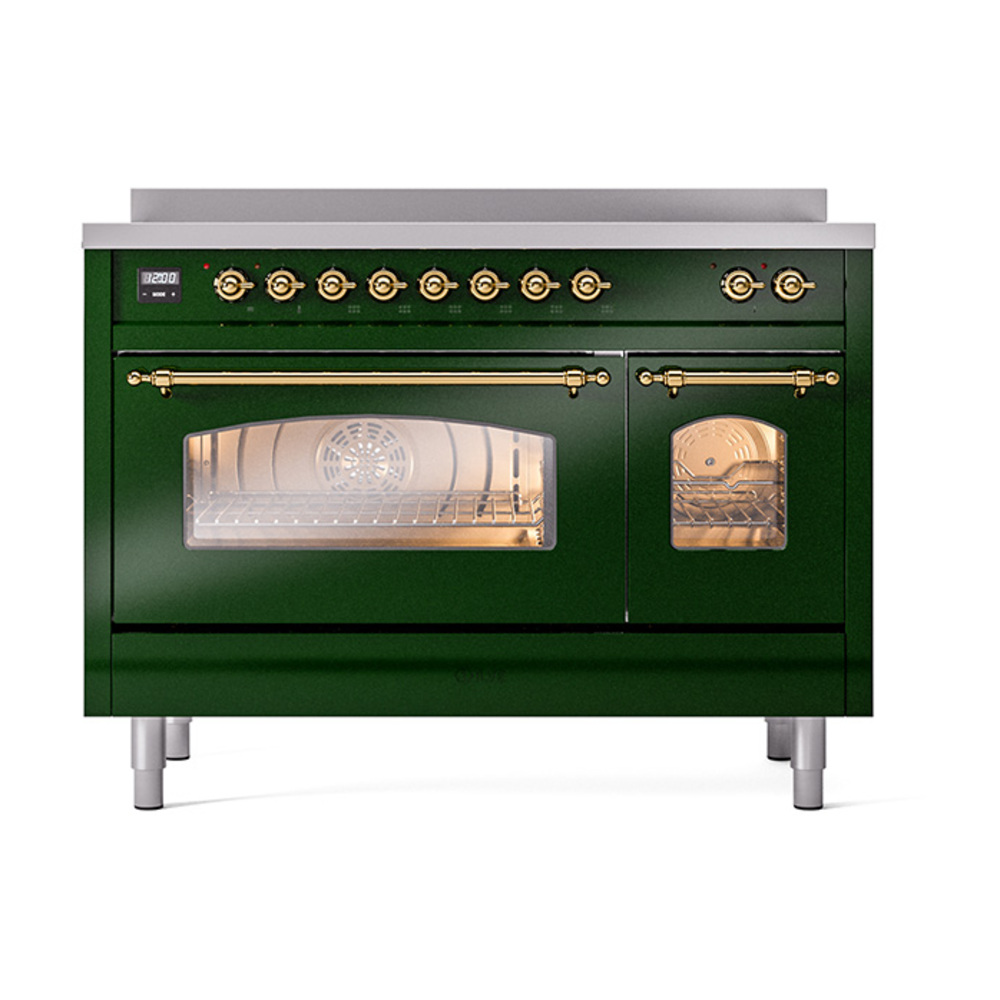 Nostalgie II 48 UPI486NMPEGG Freestanding Electric Range Range with Induction Double Oven with Triple Glass Door with Brass knobs UPI486NMPEGG