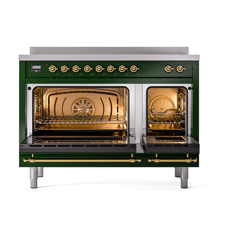 Nostalgie II 48 UPI486NMPEGG Freestanding Electric Range Range with Induction Double Oven with Triple Glass Door with Brass knobs UPI486NMPEGG