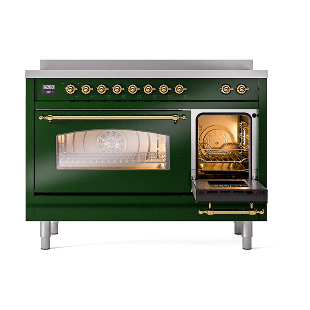 Nostalgie II 48 UPI486NMPEGG Freestanding Electric Range Range with Induction Double Oven with Triple Glass Door with Brass knobs UPI486NMPEGG