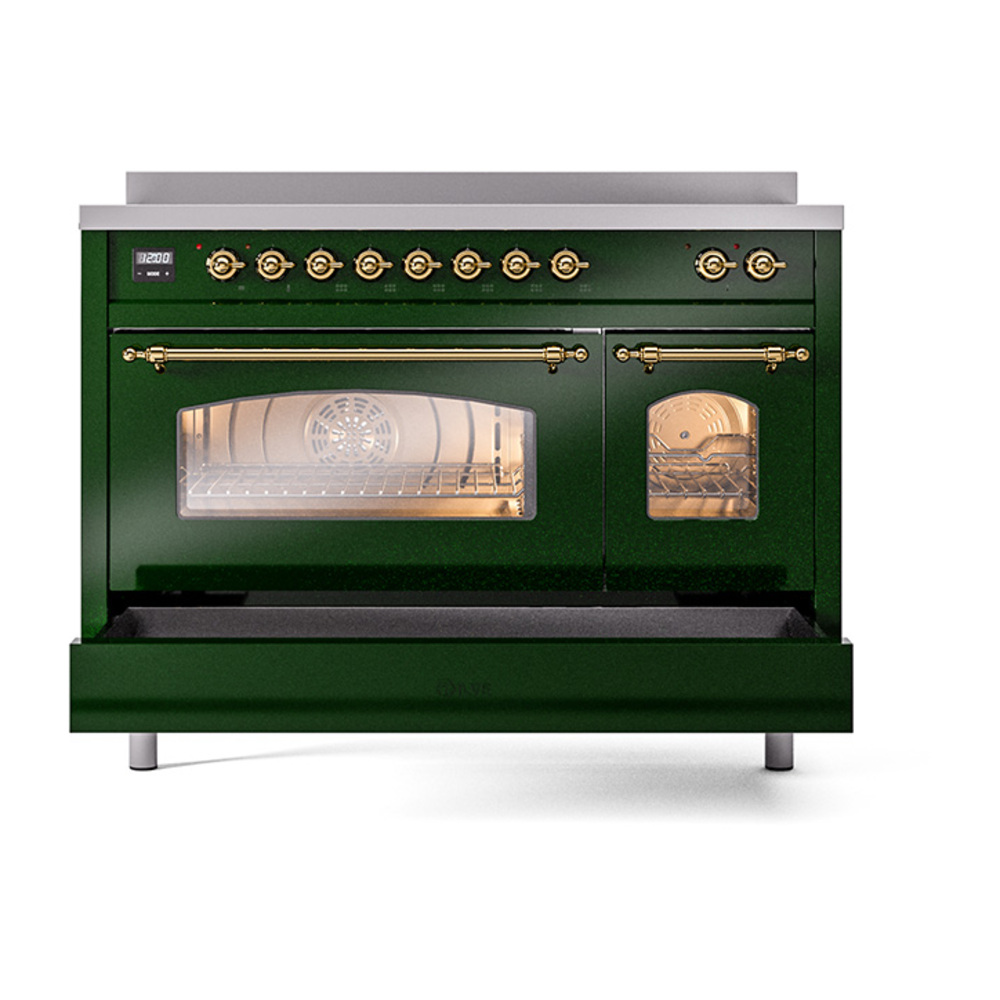 Nostalgie II 48 UPI486NMPEGG Freestanding Electric Range Range with Induction Double Oven with Triple Glass Door with Brass knobs UPI486NMPEGG