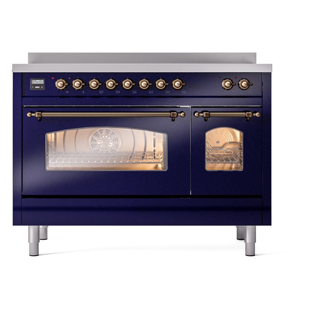 Nostalgie II 48 UPI486NMPMBB Freestanding Electric Range Range with Induction Double Oven with Triple Glass Door with Bronze knobs UPI486NMPMBB