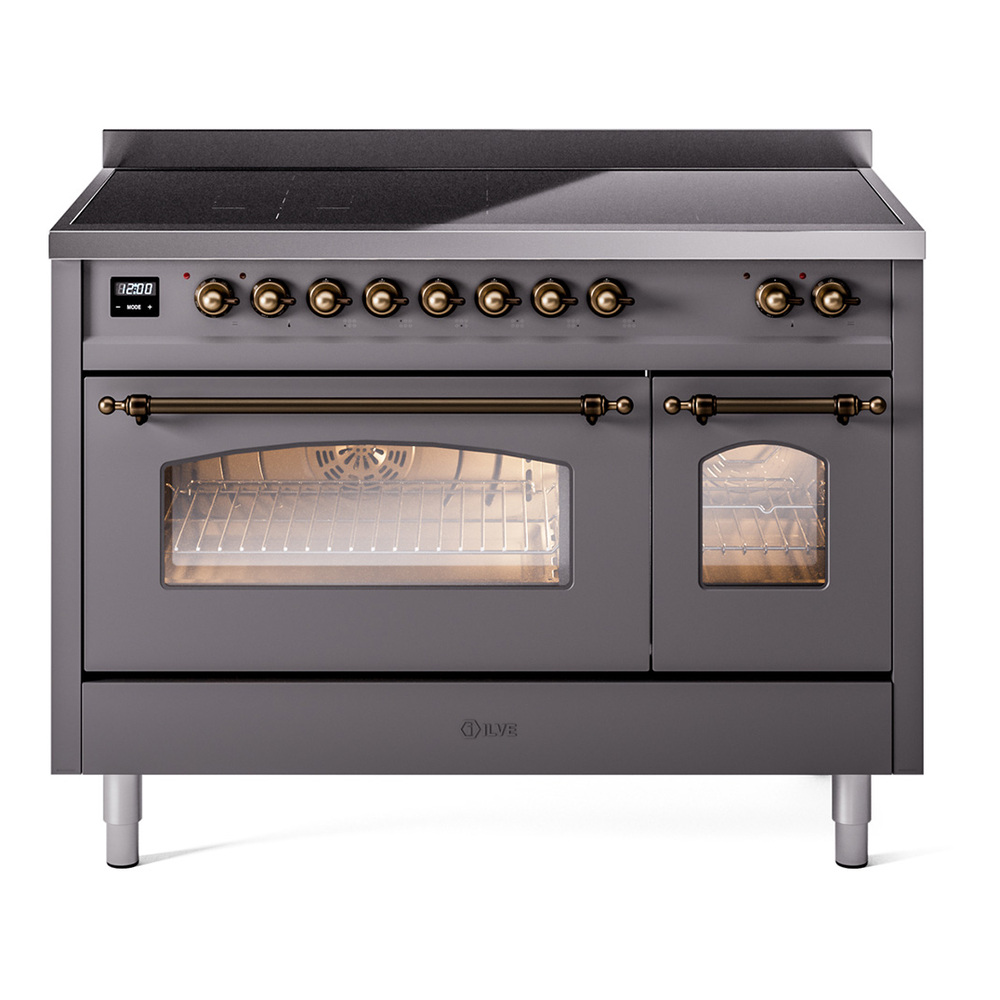 Nostalgie II 48 UPI486NMPMGB Freestanding Electric Range Range with Induction Double Oven with Triple Glass Door with Bronze knobs UPI486NMPMGB