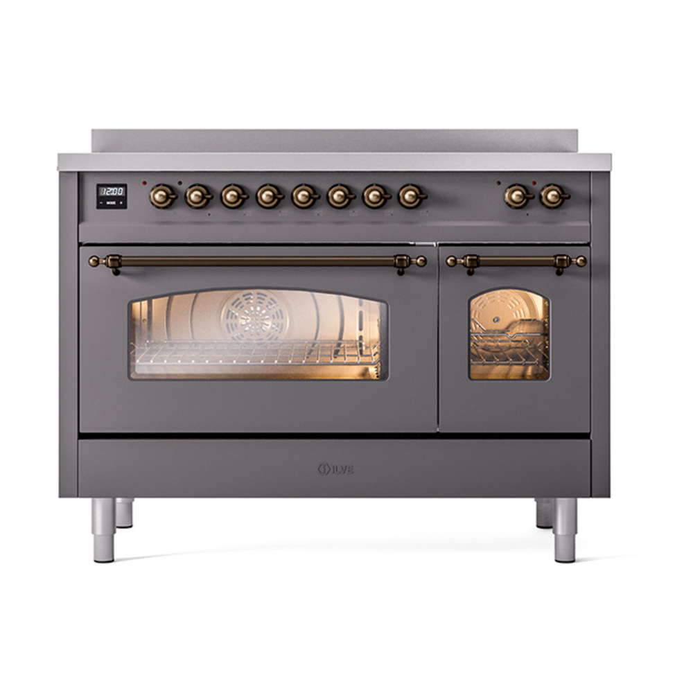 Nostalgie II 48 UPI486NMPMGB Freestanding Electric Range Range with Induction Double Oven with Triple Glass Door with Bronze knobs UPI486NMPMGB