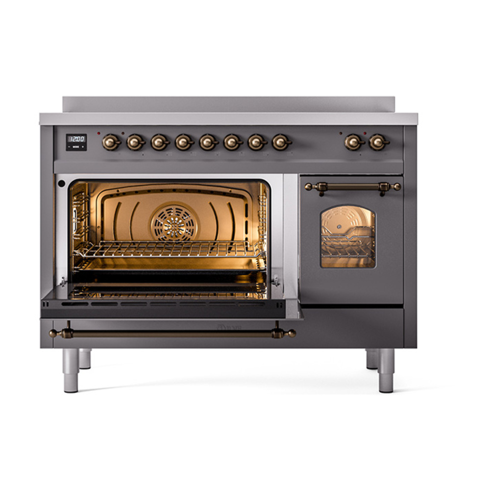 Nostalgie II 48 UPI486NMPMGB Freestanding Electric Range Range with Induction Double Oven with Triple Glass Door with Bronze knobs UPI486NMPMGB