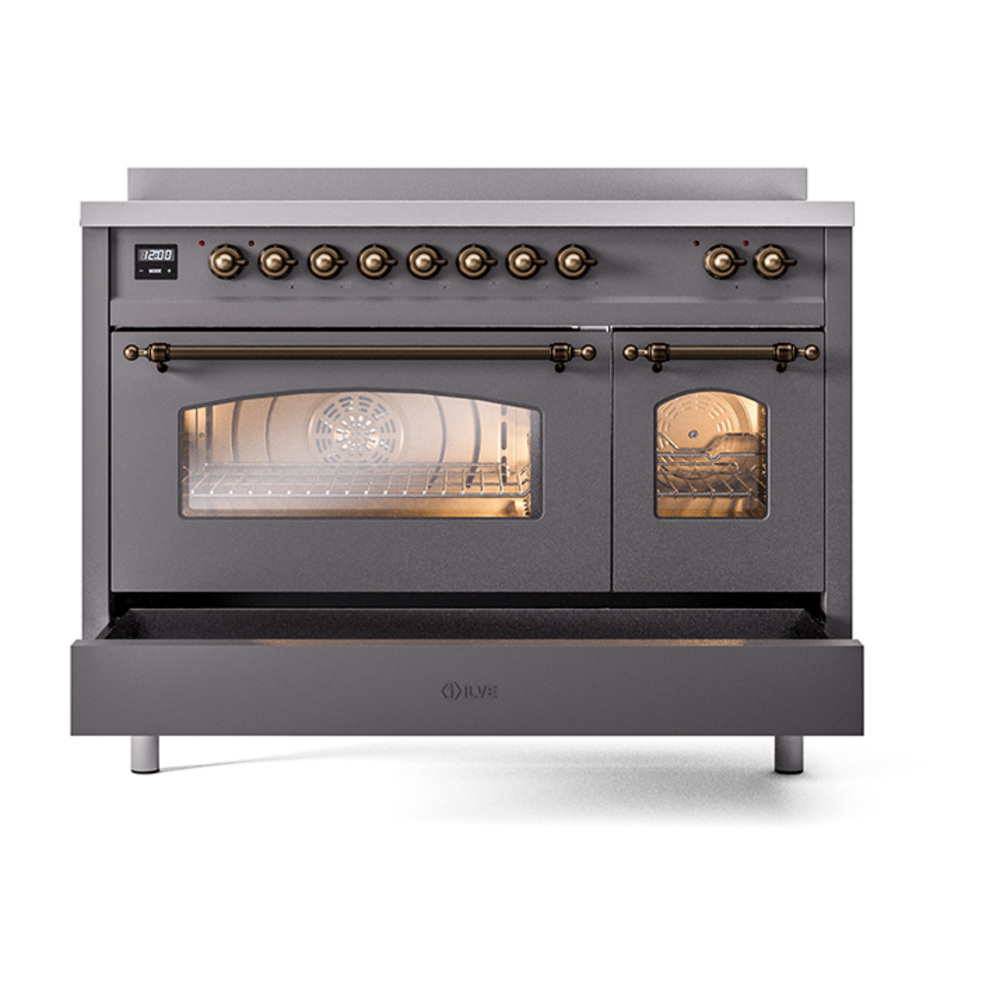 Nostalgie II 48 UPI486NMPMGB Freestanding Electric Range Range with Induction Double Oven with Triple Glass Door with Bronze knobs UPI486NMPMGB