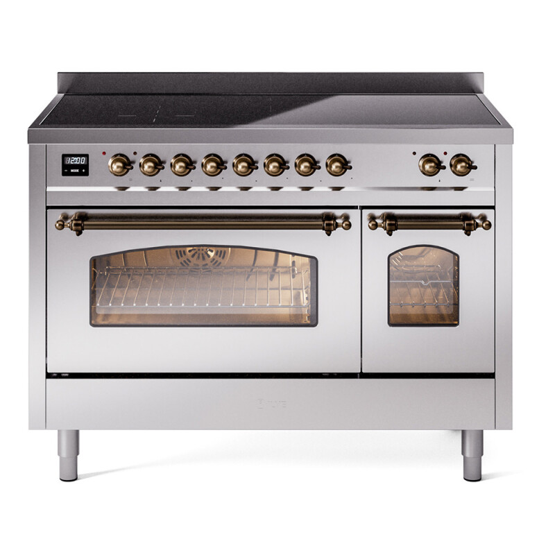 Nostalgie II 48 UPI486NMPSSB Freestanding Electric Range Range with Induction Double Oven with Triple Glass Door with Bronze knobs UPI486NMPSSB