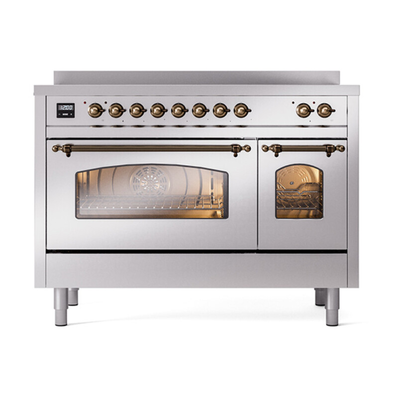Nostalgie II 48 UPI486NMPSSB Freestanding Electric Range Range with Induction Double Oven with Triple Glass Door with Bronze knobs UPI486NMPSSB