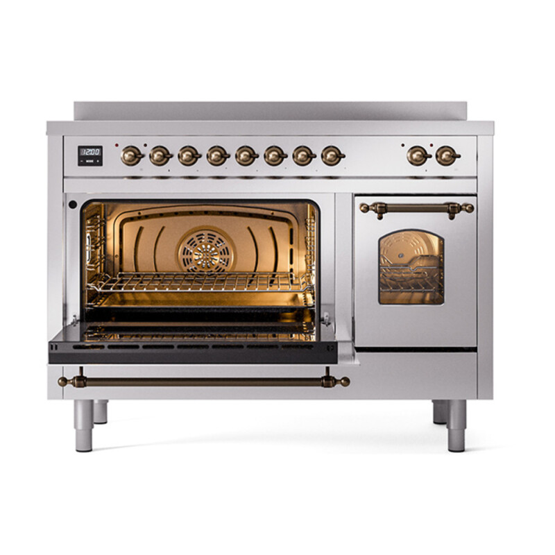 Nostalgie II 48 UPI486NMPSSB Freestanding Electric Range Range with Induction Double Oven with Triple Glass Door with Bronze knobs UPI486NMPSSB