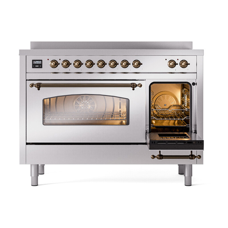Nostalgie II 48 UPI486NMPSSB Freestanding Electric Range Range with Induction Double Oven with Triple Glass Door with Bronze knobs UPI486NMPSSB
