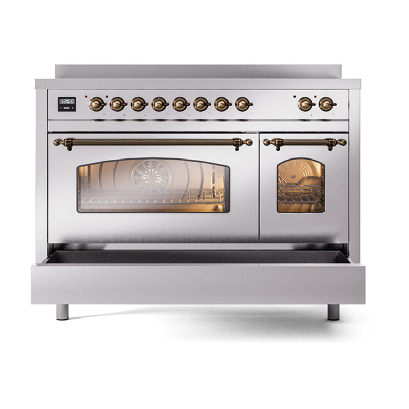Nostalgie II 48 UPI486NMPSSB Freestanding Electric Range Range with Induction Double Oven with Triple Glass Door with Bronze knobs UPI486NMPSSB