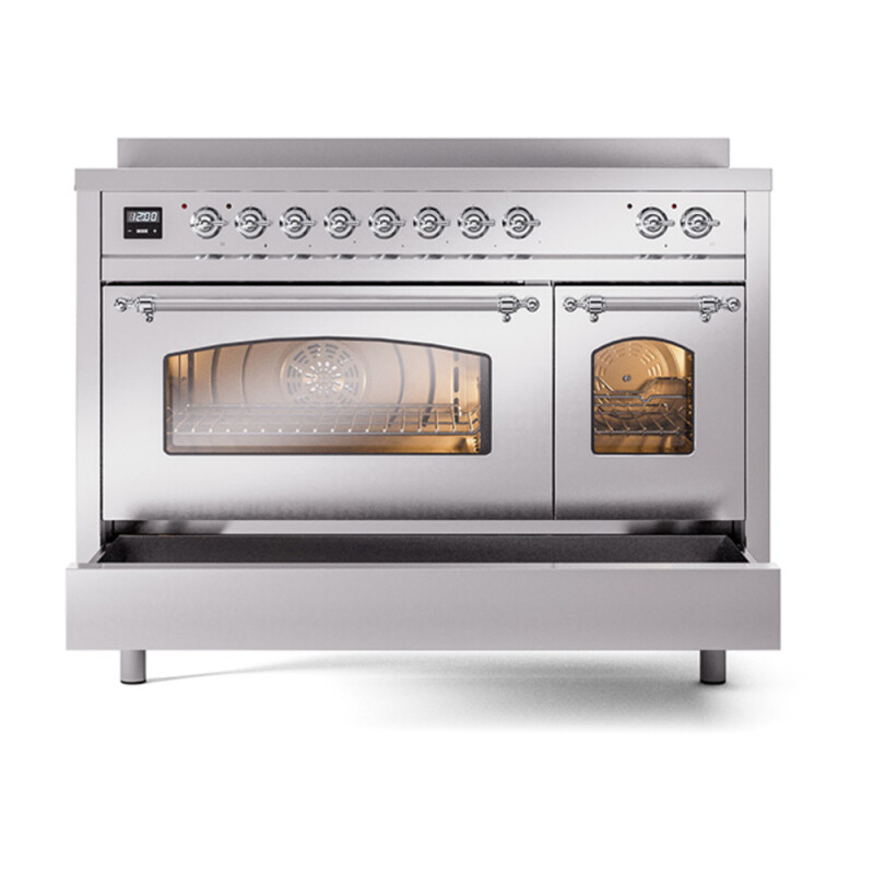 Nostalgie II 48 UPI486NMPSSC Freestanding Electric Range Range with Induction Double Oven with Triple Glass Door with Chrome knobs UPI486NMPSSC