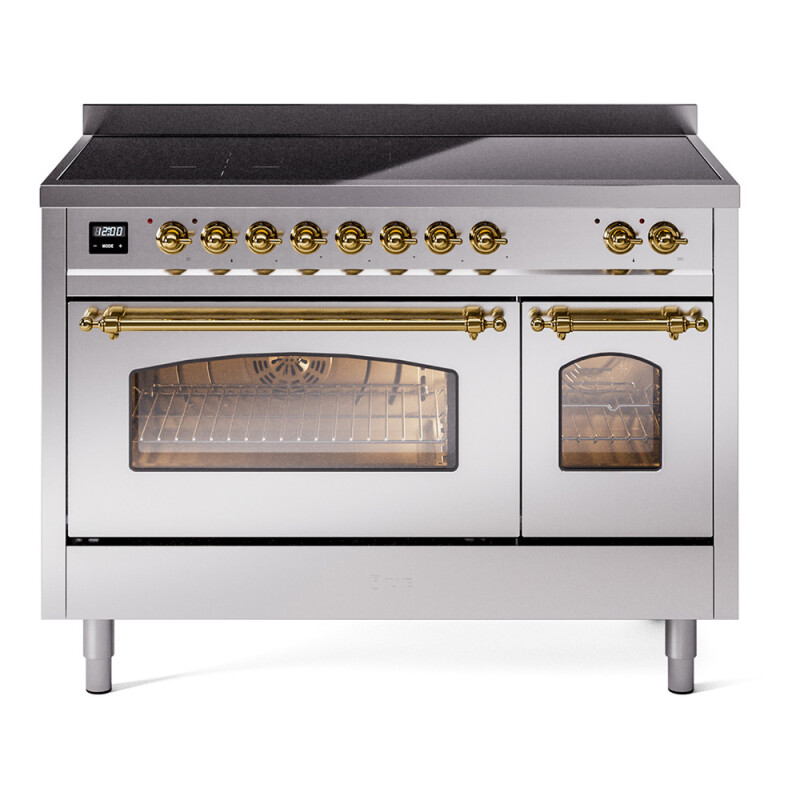 Nostalgie II 48 UPI486NMPSSG Freestanding Electric Range Range with Induction Double Oven with Triple Glass Door with Brass knobs UPI486NMPSSG