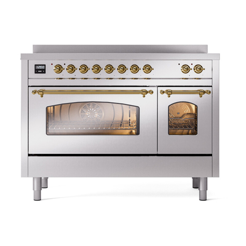 Nostalgie II 48 UPI486NMPSSG Freestanding Electric Range Range with Induction Double Oven with Triple Glass Door with Brass knobs UPI486NMPSSG