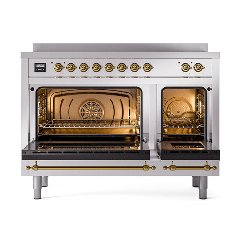 Nostalgie II 48 UPI486NMPSSG Freestanding Electric Range Range with Induction Double Oven with Triple Glass Door with Brass knobs UPI486NMPSSG
