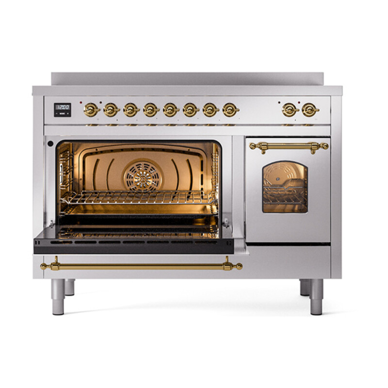 Nostalgie II 48 UPI486NMPSSG Freestanding Electric Range Range with Induction Double Oven with Triple Glass Door with Brass knobs UPI486NMPSSG