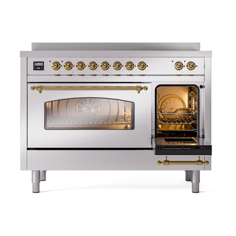 Nostalgie II 48 UPI486NMPSSG Freestanding Electric Range Range with Induction Double Oven with Triple Glass Door with Brass knobs UPI486NMPSSG