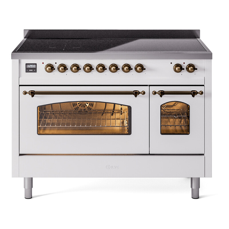 Nostalgie II 48 UPI486NMPWHB Freestanding Electric Range Range with Induction Double Oven with Triple Glass Door with Bronze knobs UPI486NMPWHB