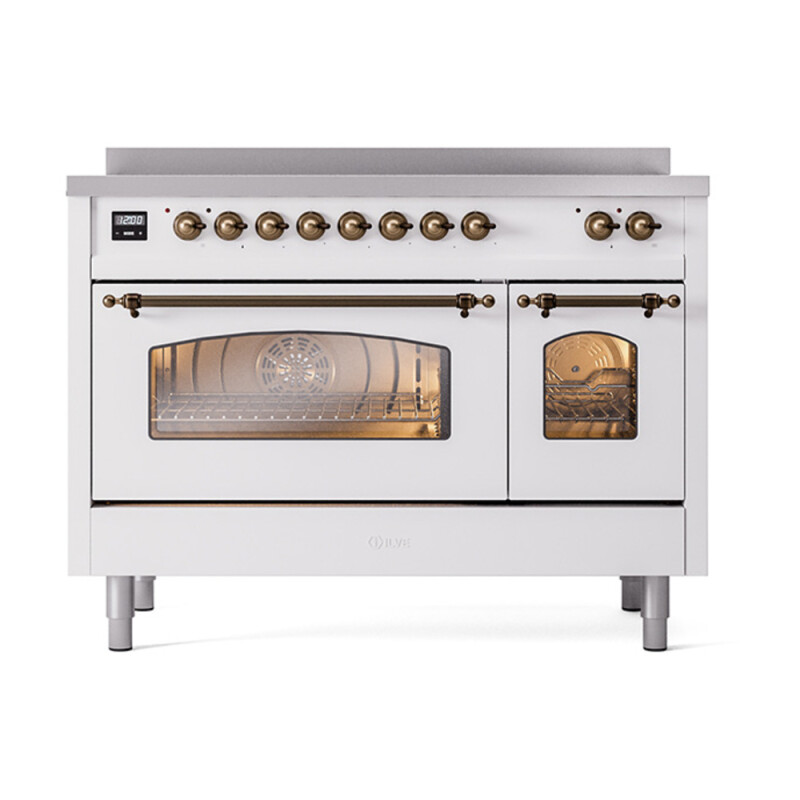 Nostalgie II 48 UPI486NMPWHB Freestanding Electric Range Range with Induction Double Oven with Triple Glass Door with Bronze knobs UPI486NMPWHB