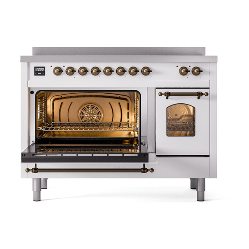 Nostalgie II 48 UPI486NMPWHB Freestanding Electric Range Range with Induction Double Oven with Triple Glass Door with Bronze knobs UPI486NMPWHB