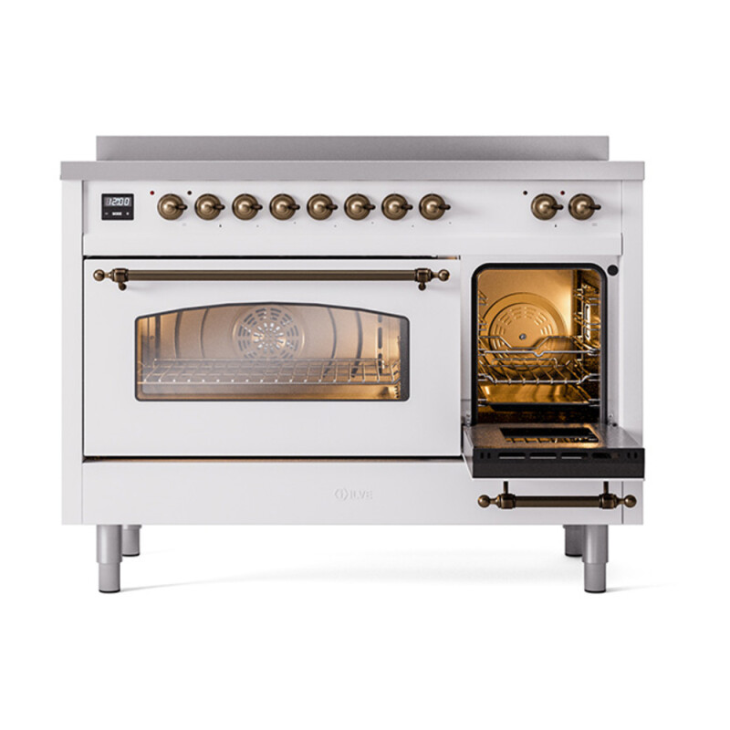 Nostalgie II 48 UPI486NMPWHB Freestanding Electric Range Range with Induction Double Oven with Triple Glass Door with Bronze knobs UPI486NMPWHB