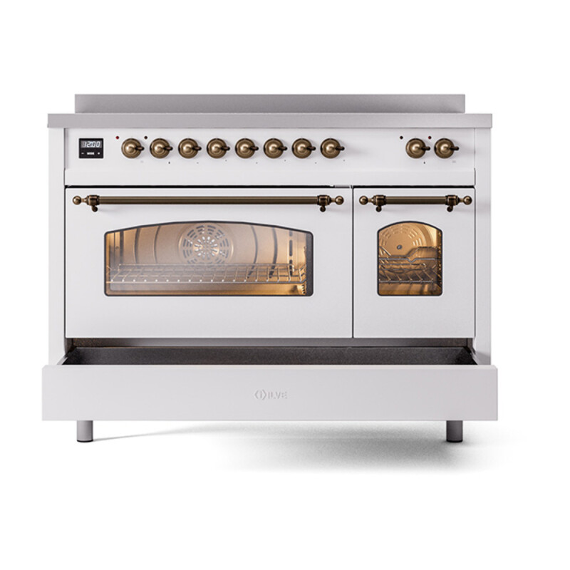 Nostalgie II 48 UPI486NMPWHB Freestanding Electric Range Range with Induction Double Oven with Triple Glass Door with Bronze knobs UPI486NMPWHB
