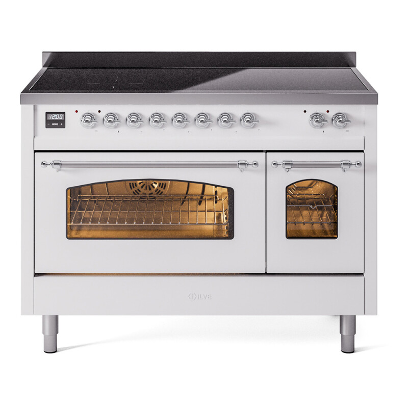 Nostalgie II 48 UPI486NMPWHC Freestanding Electric Range Range with Induction Double Oven with Triple Glass Door with Chrome knobs UPI486NMPWHC