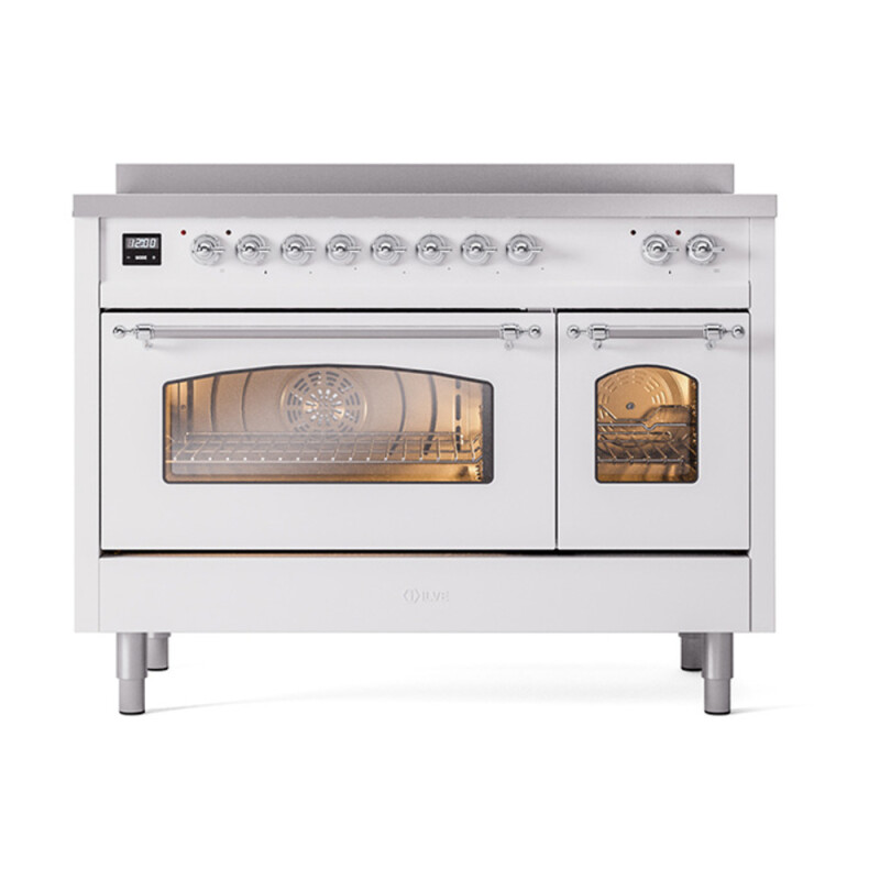 Nostalgie II 48 UPI486NMPWHC Freestanding Electric Range Range with Induction Double Oven with Triple Glass Door with Chrome knobs UPI486NMPWHC