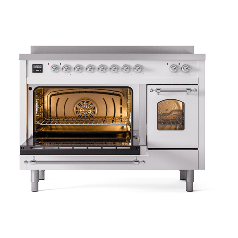 Nostalgie II 48 UPI486NMPWHC Freestanding Electric Range Range with Induction Double Oven with Triple Glass Door with Chrome knobs UPI486NMPWHC