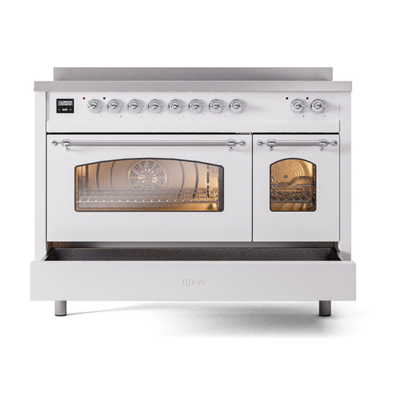 Nostalgie II 48 UPI486NMPWHC Freestanding Electric Range Range with Induction Double Oven with Triple Glass Door with Chrome knobs UPI486NMPWHC