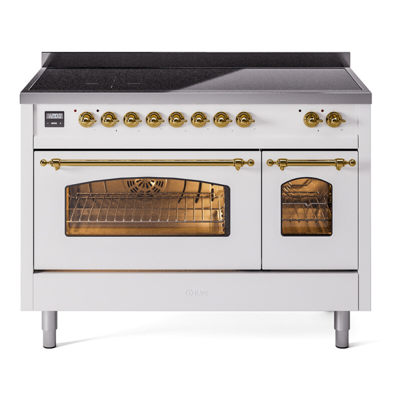 Nostalgie II 48 UPI486NMPWHG Freestanding Electric Range Range with Induction Double Oven with Triple Glass Door with Brass knobs UPI486NMPWHG