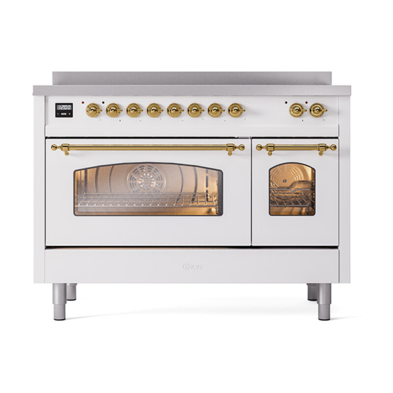 Nostalgie II 48 UPI486NMPWHG Freestanding Electric Range Range with Induction Double Oven with Triple Glass Door with Brass knobs UPI486NMPWHG