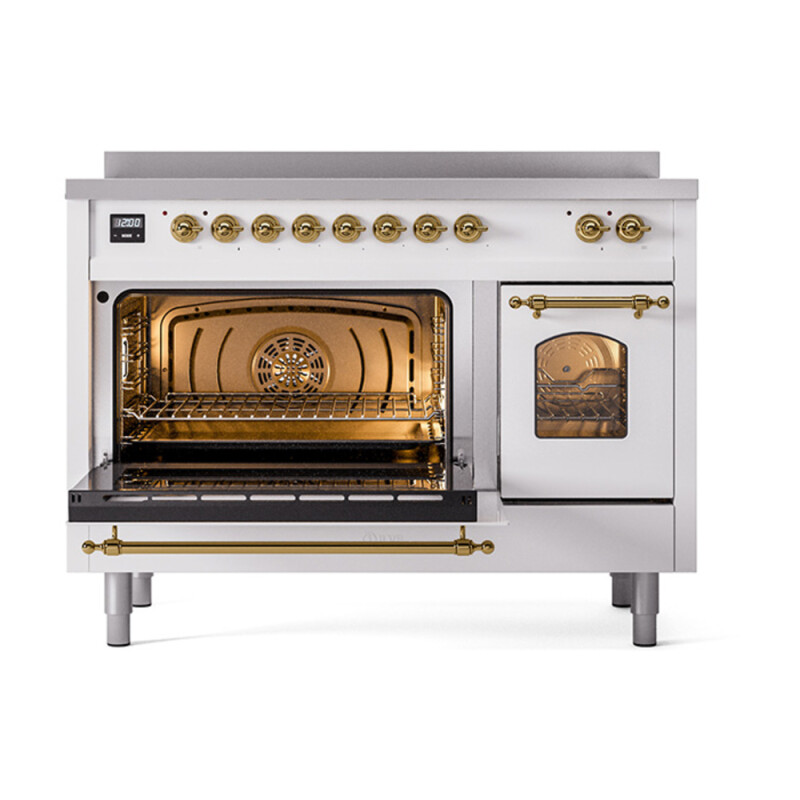Nostalgie II 48 UPI486NMPWHG Freestanding Electric Range Range with Induction Double Oven with Triple Glass Door with Brass knobs UPI486NMPWHG