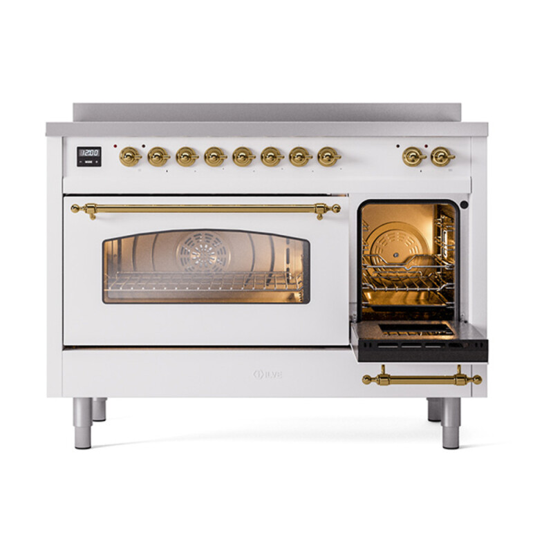 Nostalgie II 48 UPI486NMPWHG Freestanding Electric Range Range with Induction Double Oven with Triple Glass Door with Brass knobs UPI486NMPWHG
