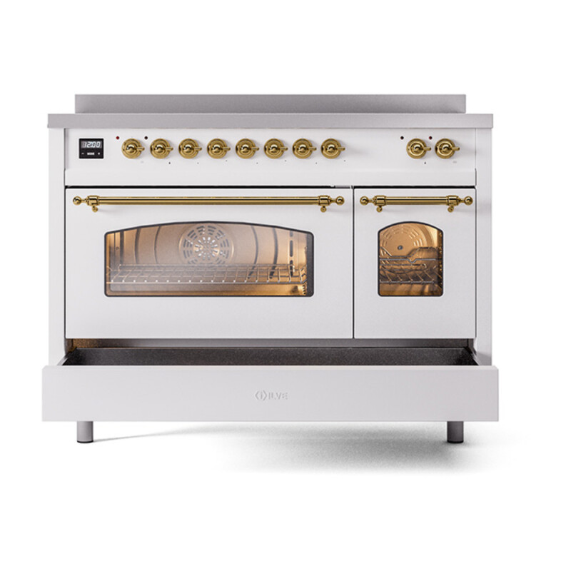 Nostalgie II 48 UPI486NMPWHG Freestanding Electric Range Range with Induction Double Oven with Triple Glass Door with Brass knobs UPI486NMPWHG