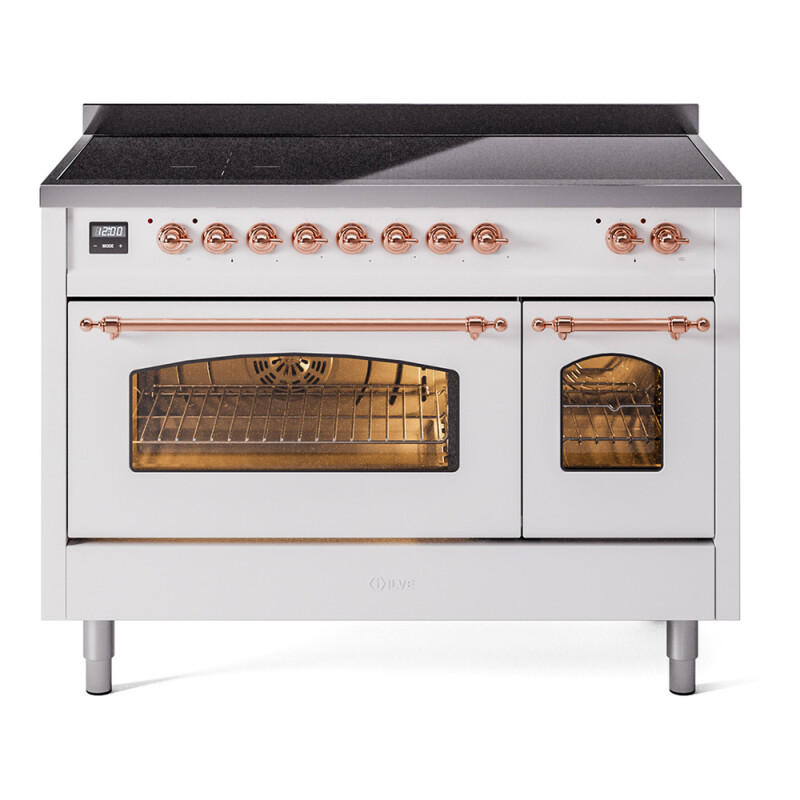 Nostalgie II 48 UPI486NMPWHP Freestanding Electric Range Range with Induction Double Oven with Triple Glass Door with Copper knobs UPI486NMPWHP