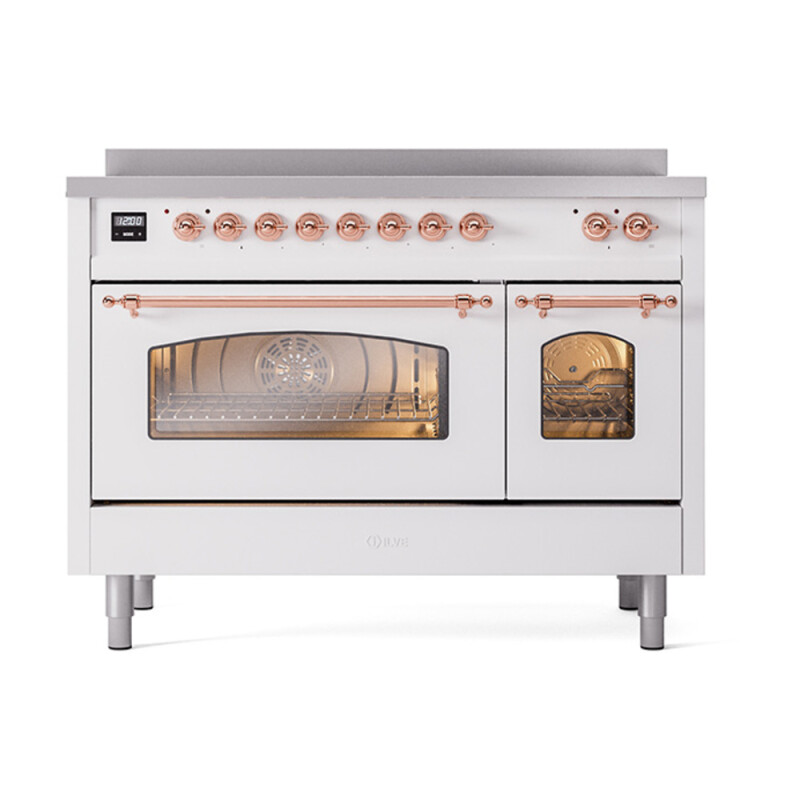Nostalgie II 48 UPI486NMPWHP Freestanding Electric Range Range with Induction Double Oven with Triple Glass Door with Copper knobs UPI486NMPWHP