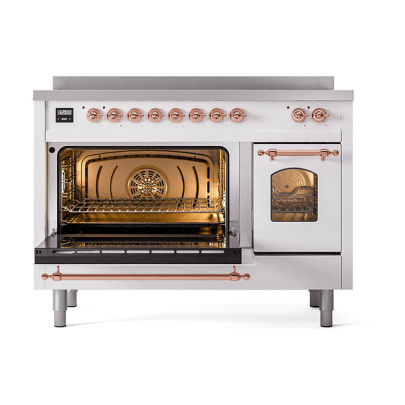 Nostalgie II 48 UPI486NMPWHP Freestanding Electric Range Range with Induction Double Oven with Triple Glass Door with Copper knobs UPI486NMPWHP