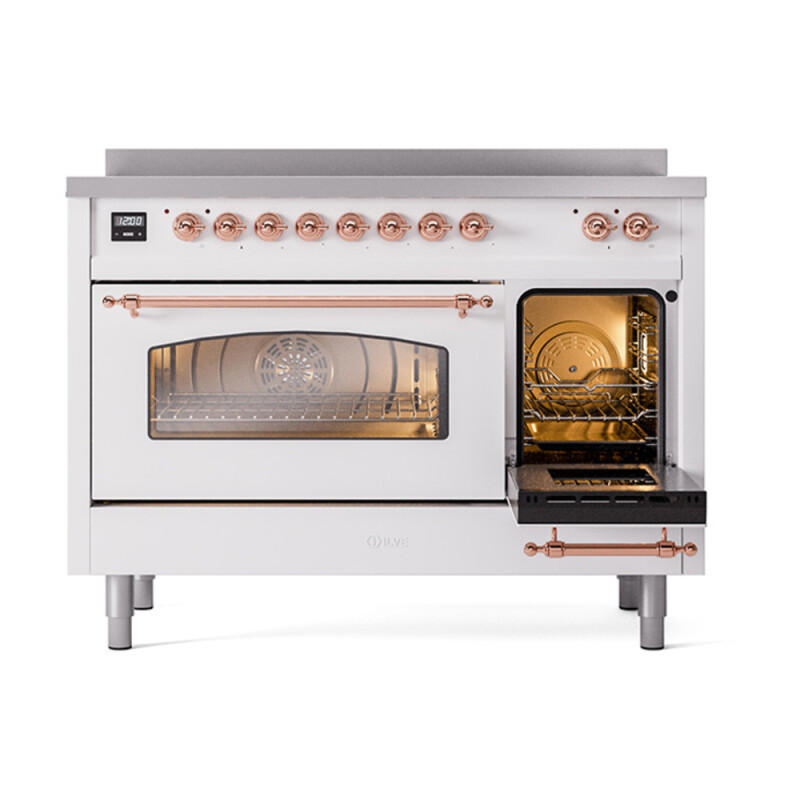 Nostalgie II 48 UPI486NMPWHP Freestanding Electric Range Range with Induction Double Oven with Triple Glass Door with Copper knobs UPI486NMPWHP