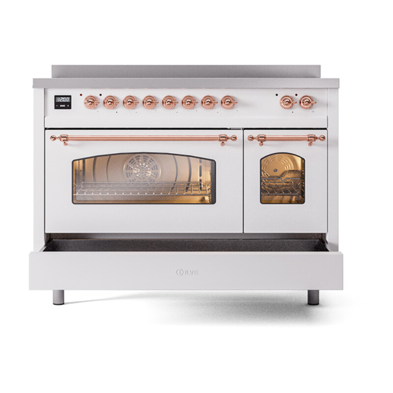 Nostalgie II 48 UPI486NMPWHP Freestanding Electric Range Range with Induction Double Oven with Triple Glass Door with Copper knobs UPI486NMPWHP