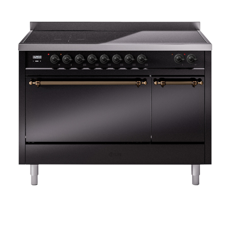 Nostalgie II 48 UPI486QNMPBKB Freestanding Electric Range Range with Induction Double Oven with Solid Door with Bronze knobs UPI486QNMPBKB