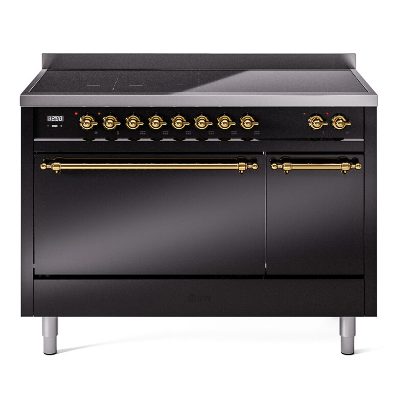 Nostalgie II 48 UPI486QNMPBKG Freestanding Electric Range Range with Induction Double Oven with Solid Door with Brass knobs UPI486QNMPBKG