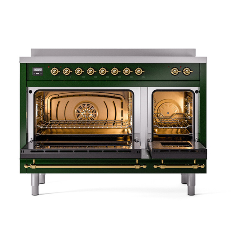 Nostalgie II 48 UPI486QNMPEGG Freestanding Electric Range Range with Induction Double Oven with Solid Door with Brass knobs UPI486QNMPEGG