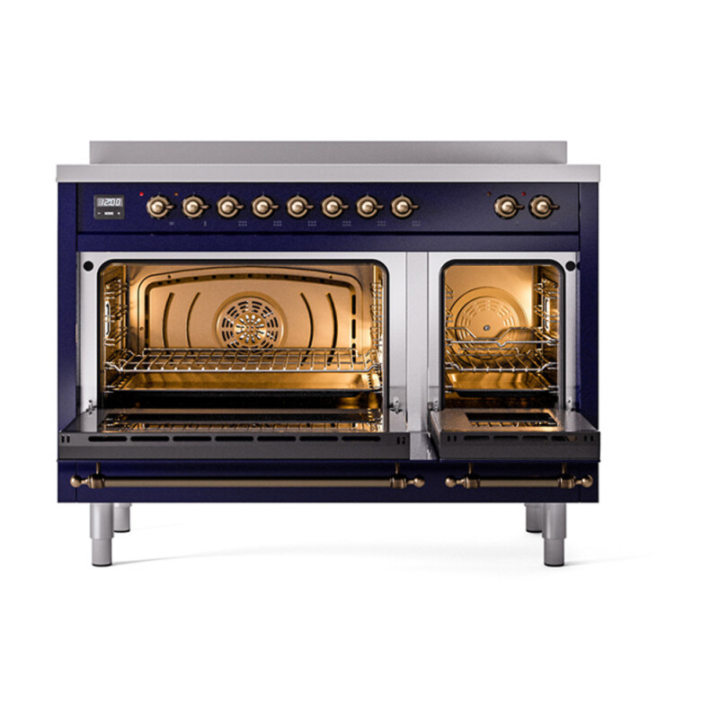 Nostalgie II 48 UPI486QNMPMBB Freestanding Electric Range Range with Induction Double Oven with Solid Door with Bronze knobs UPI486QNMPMBB